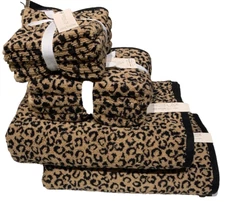 NWT SET OF 8  RACHEL ZOE 2 Bath 2 Hand 4 WashCloths Towel Leopard Black / Brown