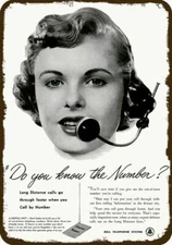 1952 Bell Telephone Switchboard Operator **DECORATIVE REPLICA METAL SIGN**