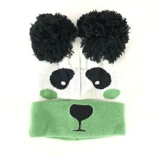 Cirque Infant Beanie Hat Panda Bear Pom Cuffed Black White Green Size 0-24 Month