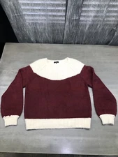 FRNCH Paris Womens Sz S Long Sleeve Cable Knit Pullover Sweater Ivory/maroon