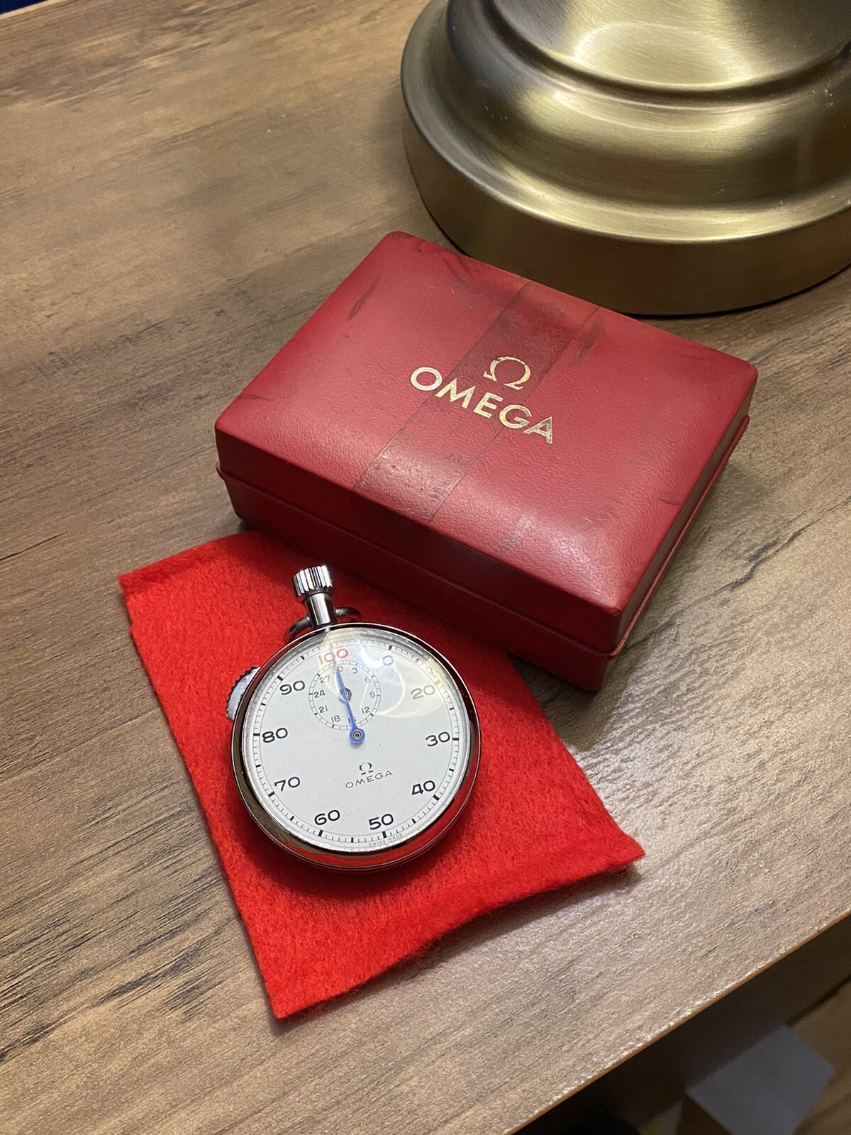 Vintage Rare “Red 100” Font Omega Stopwatch 1/100th Minute with Original Box