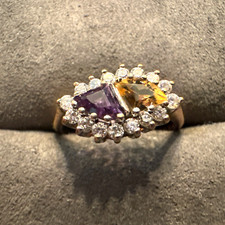 10K Yellow Gold Pie Shape Amethyst And Citrine With Diamond Halo Go, Tigers!