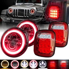 For Jeep Wrangler Tj 96-06 Red Halo 7 Led Headlights Tail Brake Lights Combo For Jeep Wrangler Tj 96-06 Red Halo 7 Led Headlights Tail Brake Lights Combo