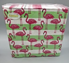 BOSTON INTERNATIONAL~40 Ct FLAMINGO STRIPE Rosanne Beck Paper Luncheon Napkins