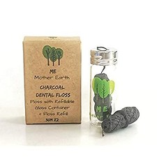 VEGAN Biodegradable Bamboo Charcoal Dental Floss with Refillable Glass Container