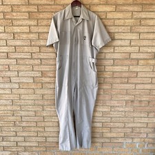 70s 80s Para-Suit Mens Jumpsuit Short Sleeve Collared Zip Tan Beige 44 Regular