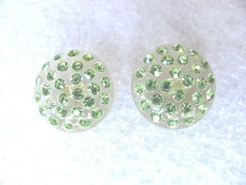 Vintage Six Sparkling Lime Green Rhinestone Buttons Set in Acrylic-Sooo Pretty - Image 3 of 4