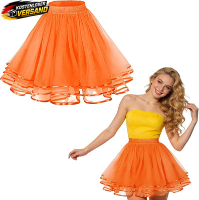 Damen Tüllrock Ballett Petticoat Karnevals Cosplay Orange Gr. S-M