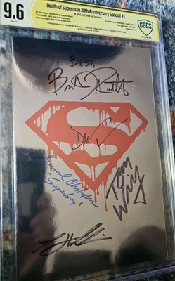 Death of Superman 30th Anniv. Extremely Rare Signed By 5 SUPERMEN! CBCS 9.6.