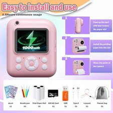 Kids Instant Print Camera 1080P 2.4in Screen Paper Rolls 32GB Card