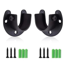 Closet Rod Brackets 1-1/2 Inch Diameter Heavy Duty Black 2 Pcs with Screws