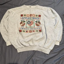 Vtg 80s 90s Style Cottage Core Grandma Core Americana   Grey Sweatshirt Size XL
