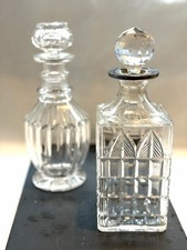 Vintage Crystal Decanters &ndash; Heavy Cut Square & Fluted Glass Barware. 2 pieces