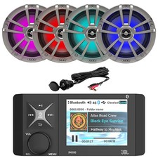 JBL LCD Marine Radio Receiver, 4x 6.5" 225W RGB LED Speakers, USB/AUX Adapter