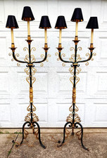 GREAT PAIR OF E.F. CALDWELL? IRON GILDED FLOOR LAMPS FROM HENRY CLAY FRICK HOME.