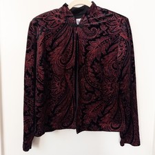 Whimsigoth Black Red Velvet Jacket Womens 14 Gothic Holiday Sparkle Witchy Dark