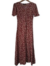 VTG Women Rust Floral Cottagecore Button-Front Maxi Dress XS/S Praire Feminine