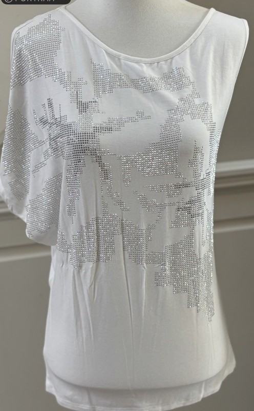 Cache Women’s White Rhinestone Sparkle T-Shirt -XS-NWT