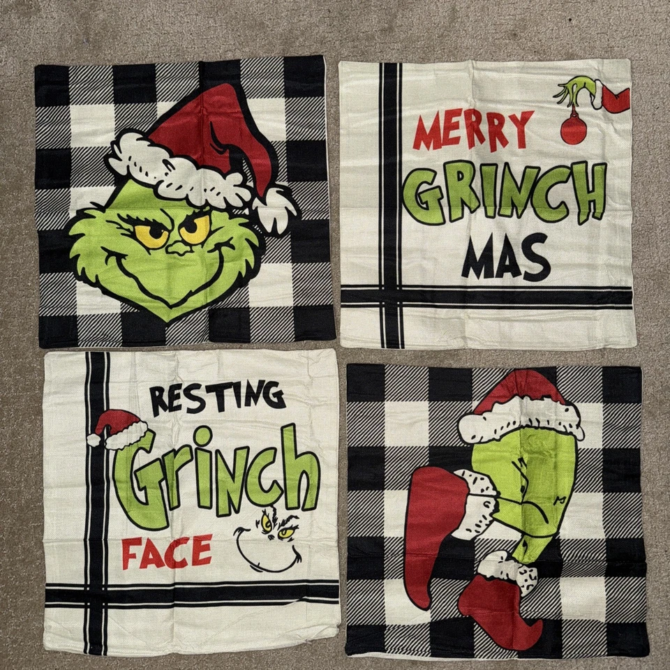 Paquete de 4 fundas de almohada de Navidad Grinch decoración navideña Feliz Navidad 18"x18" cremallera Foto 2 de 4