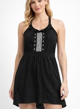 American Eagle Boho Black Embroidered Dress M Crochet Racerback Soft Rayon India