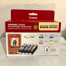 Canon Genuine PGI-220BK/CLI-221 CMY Ink Cartridges  4x6 Photo Paper