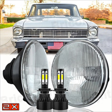Pair 7 Inch Round Led Headlights Hilo Beam Fit Chevrolet Chevy Nova 1963-1978
