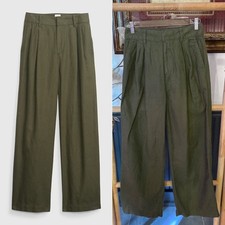 Gap Pleated Linen Cotton Trouser Pants in Olive Green Sz 4