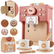 BUYGER Toy Coffee Maker for Kids, Wooden Playset Pretend Play Large