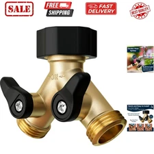 Heavy Duty 2 Way Hose Splitter  Brass for Superior Durability, Wye Garden Hos...