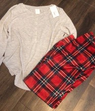 STARS ABOVE Women's Pajama Sleepwear Set Long Sleeve Top Gray Red Plaid XXL NWT