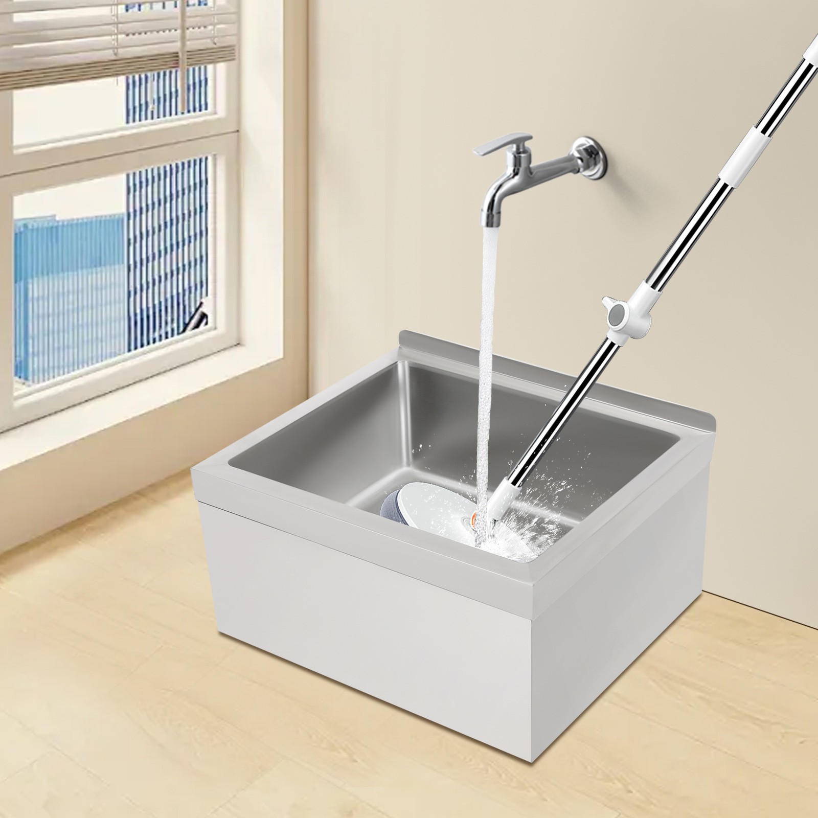 Commercial Wall-mounted Mop Sink Stainless Steel Floor Mop Sink Rectangular