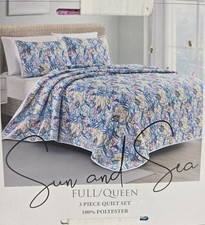 Sun and Sea Queen/ Full 3 Pc Quilt Set Coastal Nautical Fish Coral Starfish