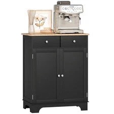 Kitchen Storage Cupboard Organizer Cabinet w/2 Drawers & Adjustable Shelf, Black