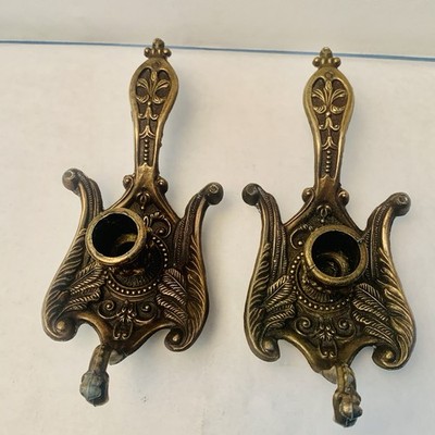 VTG Italian Set Ornate Cast-Brass Peacock Hand Held Chamber Candlestick Holder