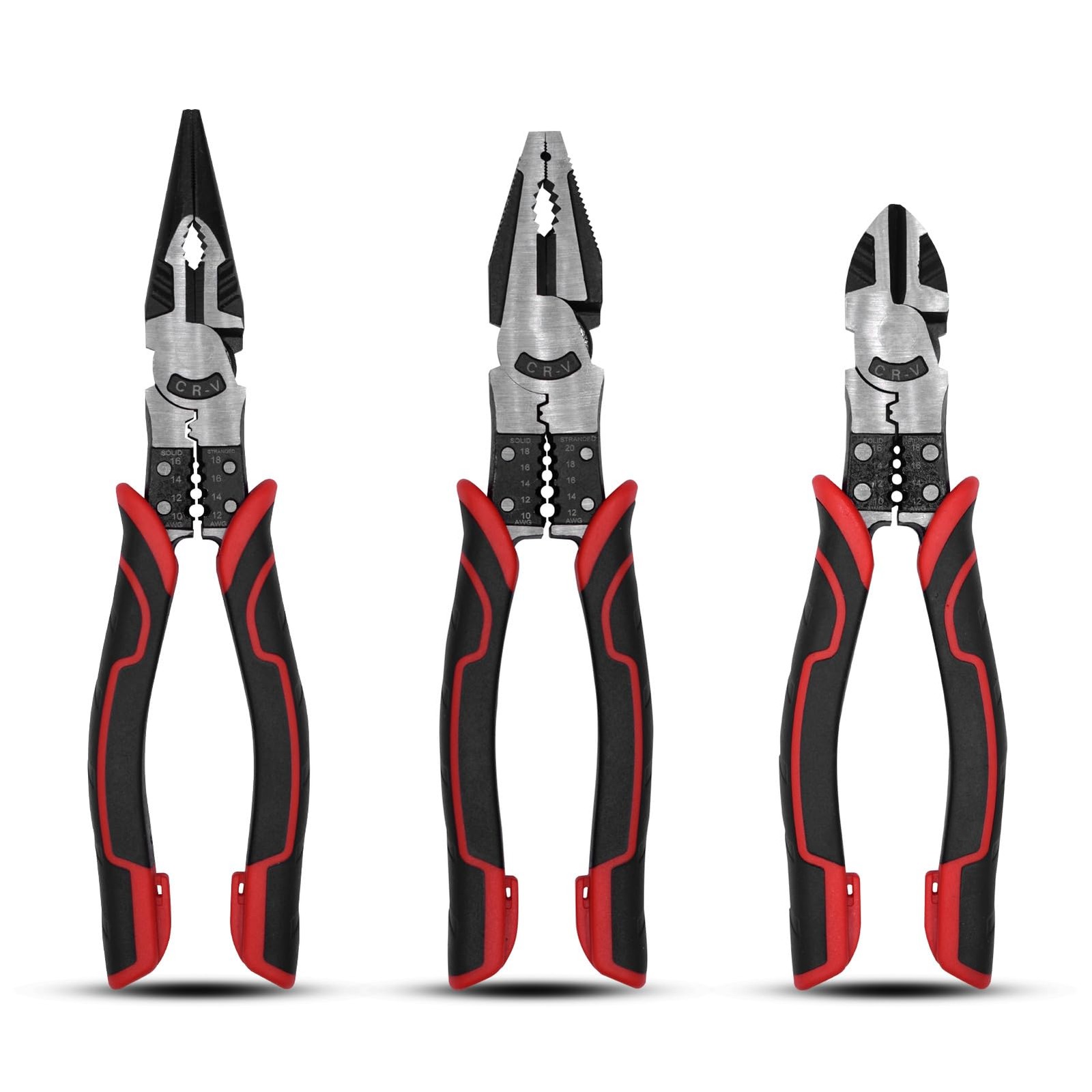 3Pcs Heavy Duty Pliers Set - 5-in-1 Linesman Diagonal Side Cutting Needle Nose Tools