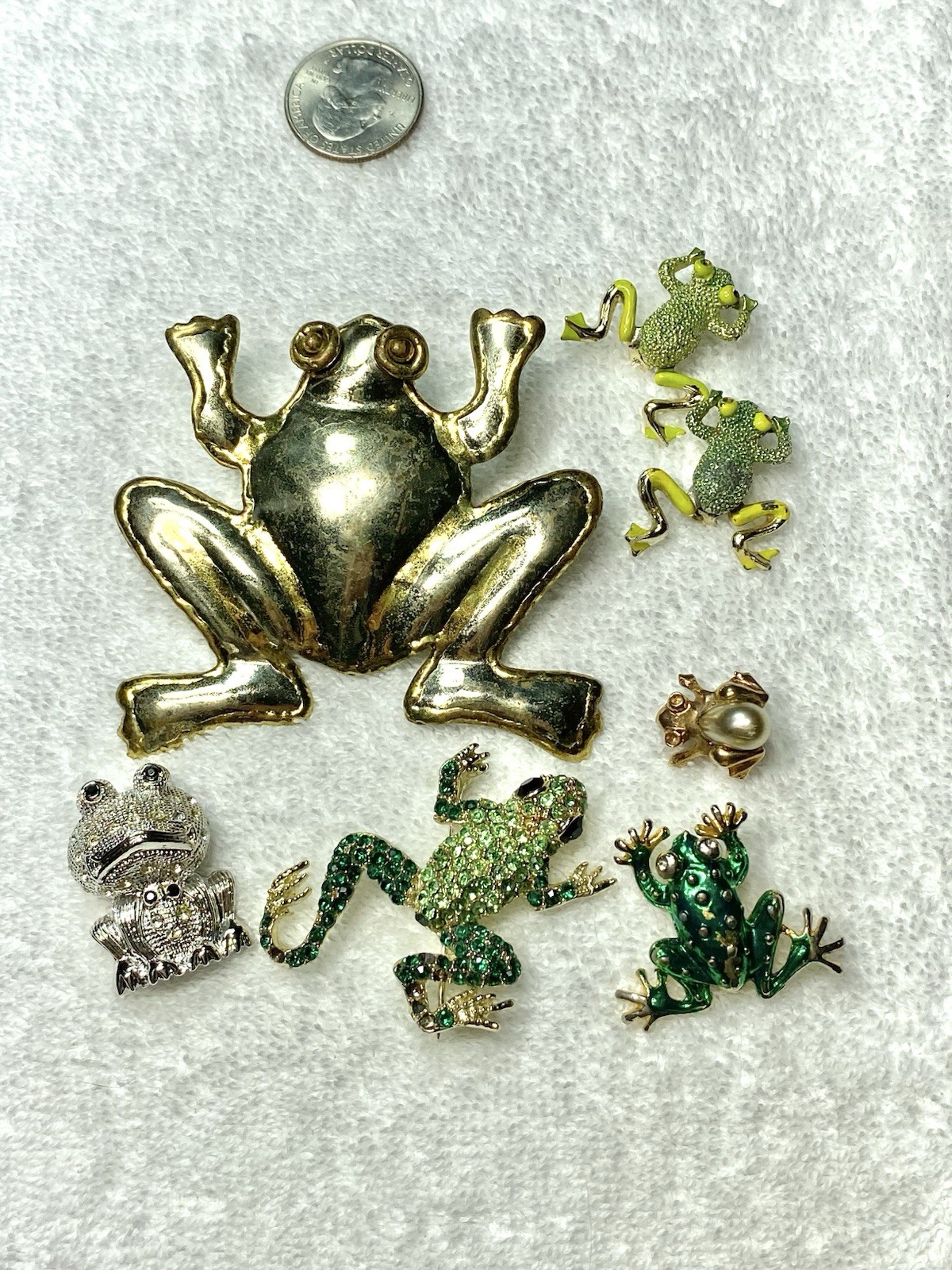 Vintage To Now Frog Rhinestone Enamel Brooch Lot