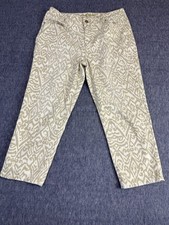 Chico's Platinum Print Abstract Pants WMS SZ 1/ 10-12 / Crop Capri Gold White