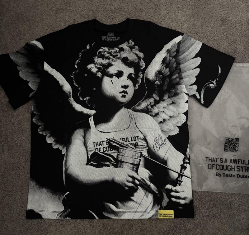 That's A Awful Lot Of Cough Syrup Men's M Black Angel Graphic Print T-Shirt