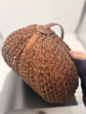 Antique Primitive Wood Splint Basket with Handle Early American