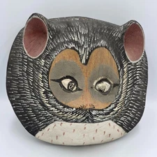 Vintage Wooden Hand Carved & Painted Folk Art Badger Mask Primitive Art Mexico