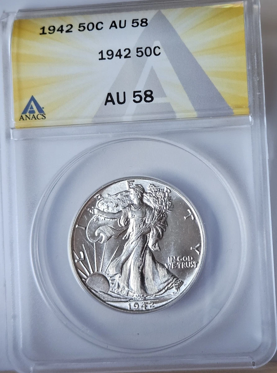 AU 58 Graded 1942 Year Liberty Walking Half Dollars (1916-1947