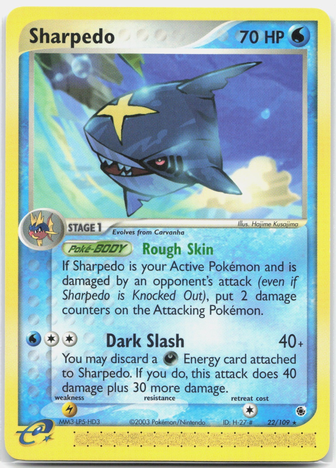 Sharpedo Rare Ruby and Sapphire RS Water 22/109 2003 NM