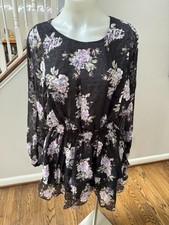 LoveShackFancy Kaia silk floral mini dress black purple size small