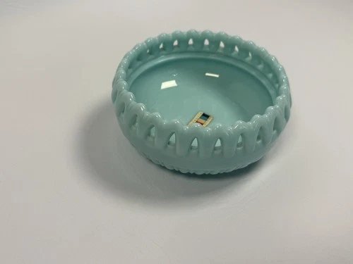 Vintage Fostoria Randolph Lattice Cupped Edge  Milk Glass Bowl Aqua