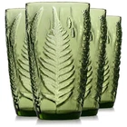 Vintage Green Drinking Glasses Set of 4, 16 oz Handcrafted Glass Tumblers, He...