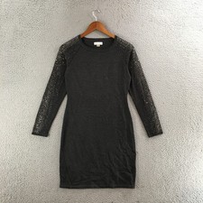 Calvin Klein Sweater Dress Womens S Charcoal Gray Crew Neck Long Sleeve Pull On