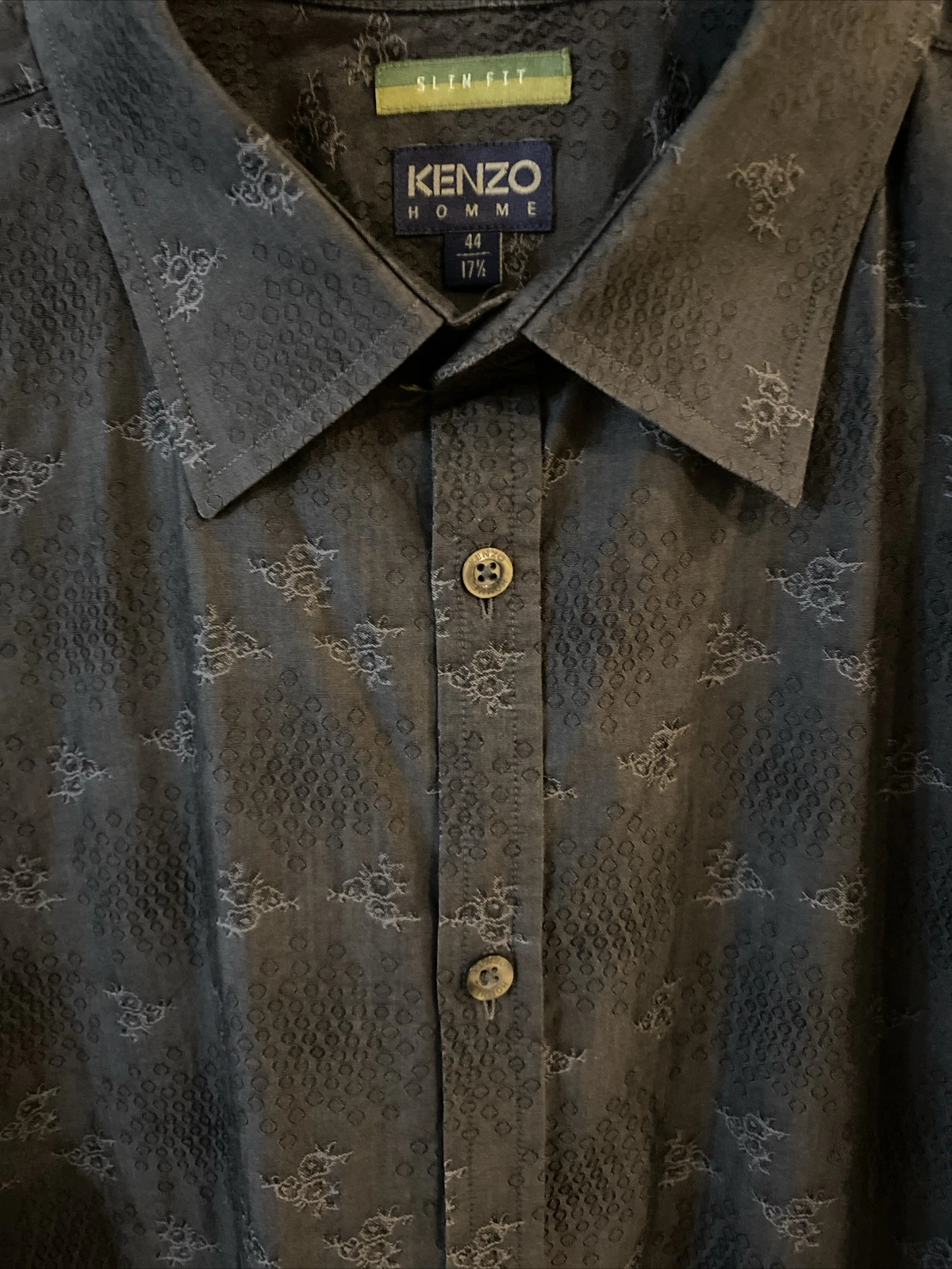 Camicia abito floreale testurizzata grigio Kenzo Designer con bottoni sul davanti 44 17 5 vestibilità slim