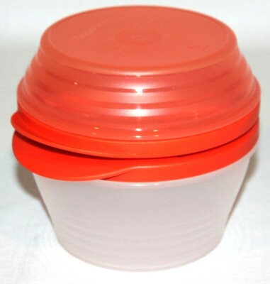 Tupperware Duo Bowls Set of 2 Locking Seals Clicking Containers Orange and Sheer