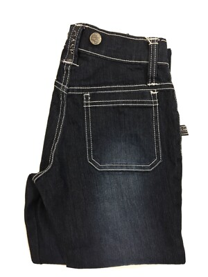 NWT LAST GASP Jeans Sz W22 L33 Womens Low Rise Blue Skinny White Thread Stretch