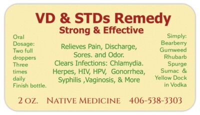 VD & STDs Remedy: Relieves Pain, Sores, Discharge & Clears Infection.  Herbal.